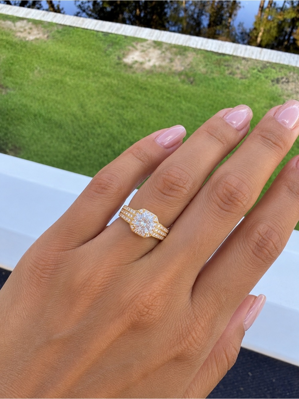 Halo Pavé Statement Ring - Size 10 Gold Filled AAA CZ